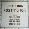 JEFF LONG POST NO. 104 WAR MEMORIAL PLAQUE