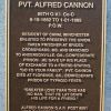 PVT. ALFRED CANNON WAR MEMORIAL PLAQUE